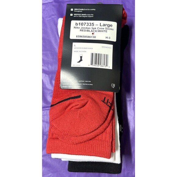 Nike Jordan 3-Pack Crew Socks Everyday Max Crew Size Large Red Black White NWT - Picture 6 of 7